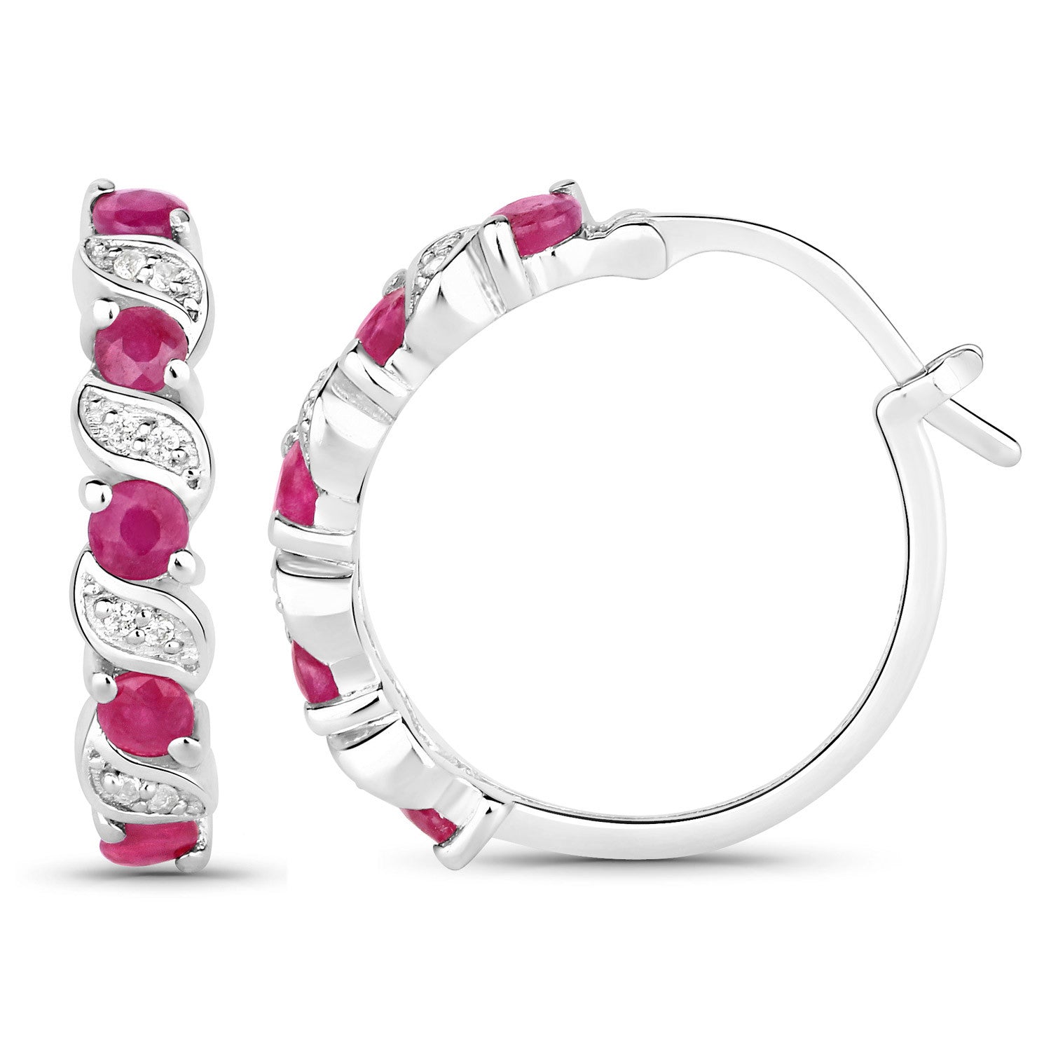 1.38 Carat Genuine Ruby and White Topaz .925 Sterling Silver Earrings  DestGlow