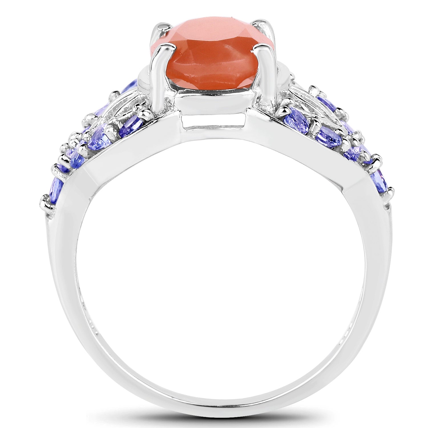 3.06 Carat Genuine Peach Moonstone and Tanzanite .925 Sterling Silver Ring by Bids.com