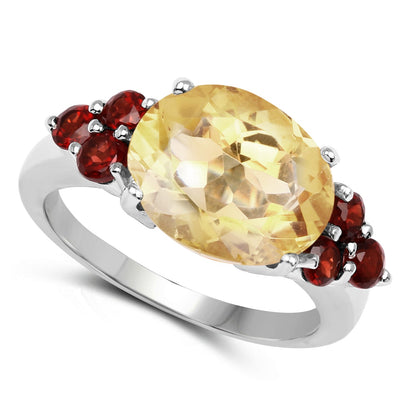 5.52 Carat Genuine Citrine and Garnet .925 Sterling Silver Ring  DestGlow