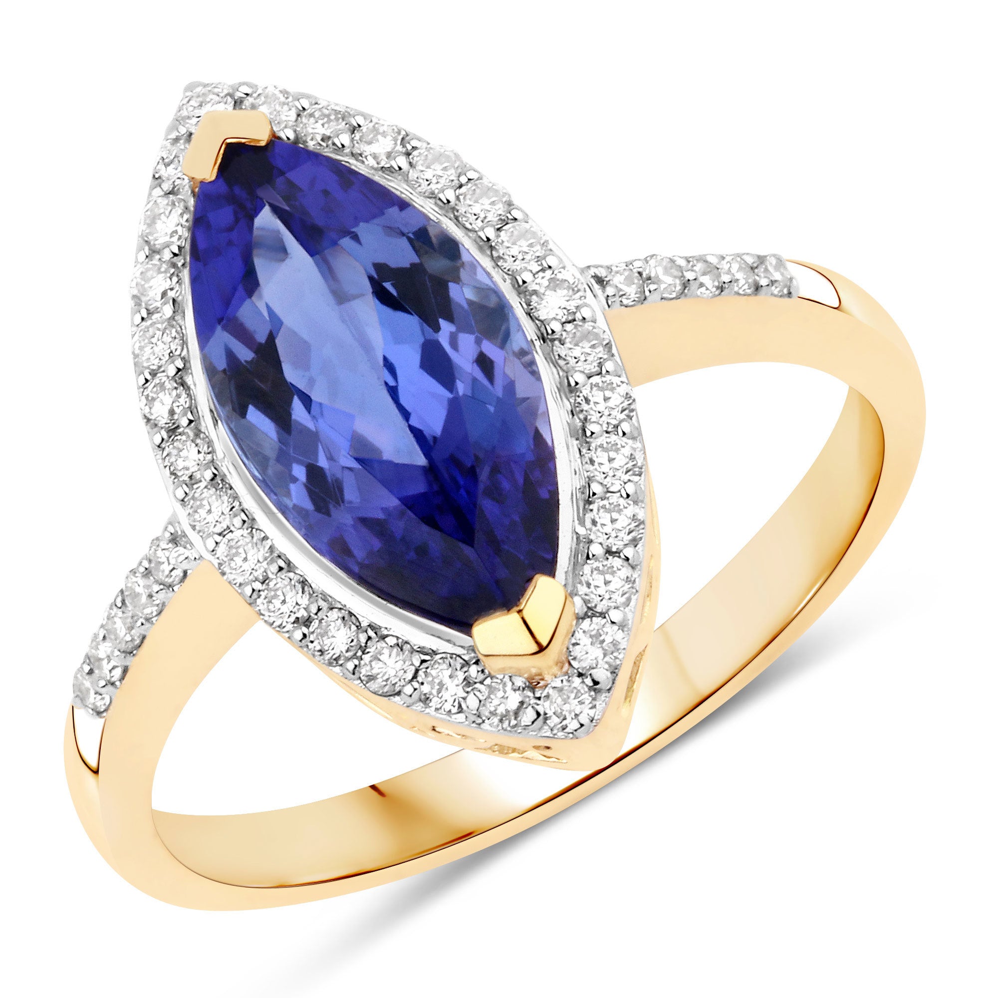 2.33 Carat Genuine Tanzanite and White Diamond 14K Yellow Gold Ring by Bids.com