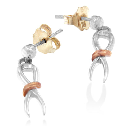 10K Two-Toned Gold Flash Plated .925 Sterling Silver Awareness Ribbon Dangle Earrings by Bids.com