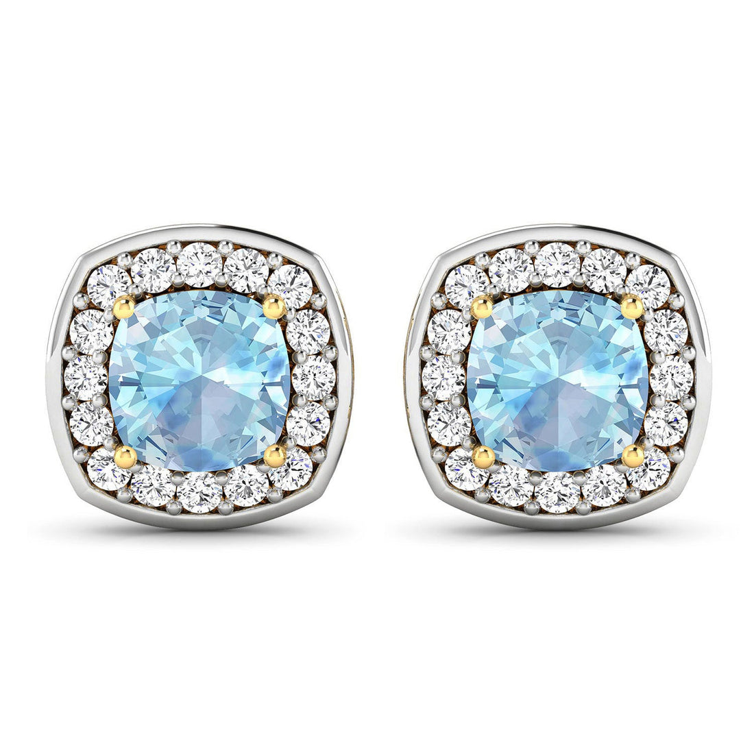 1.95 Carat Genuine Aquamarine and White Diamond 14K Yellow Gold Earrings by Bids.com