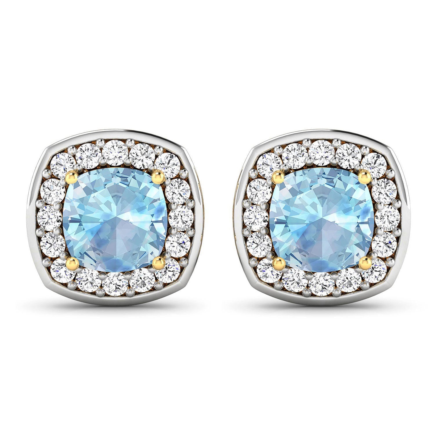 1.95 Carat Genuine Aquamarine and White Diamond 14K Yellow Gold Earrings by Bids.com