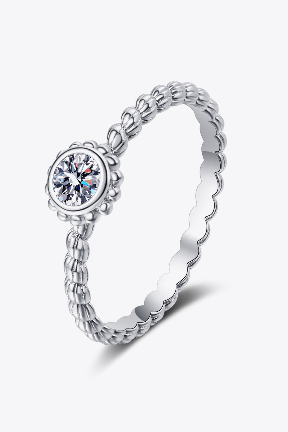 Brilliant Round Cut Sparkala™ Rhodium-Plated Beaded Ring by Sparkala