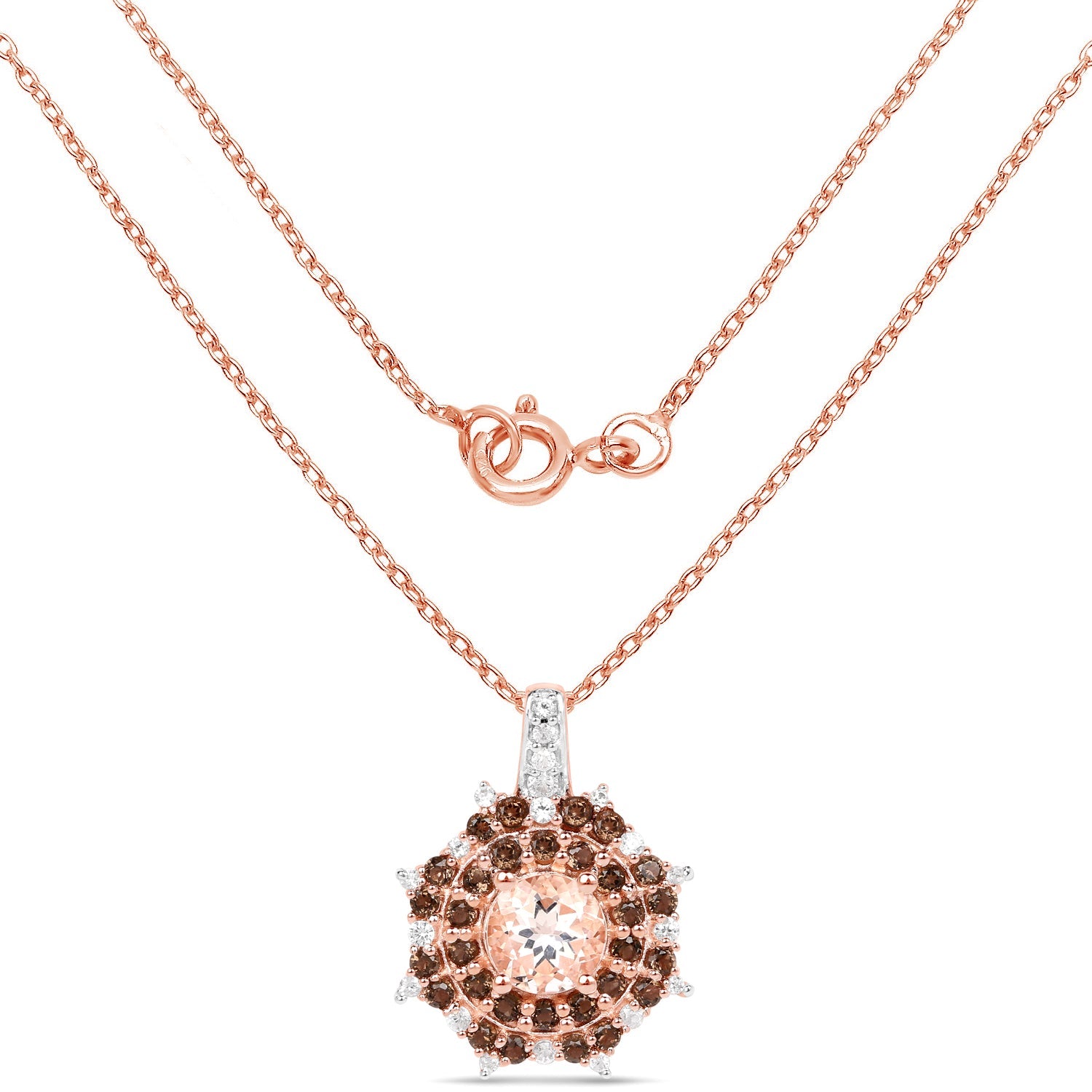 18K Rose Gold Plated 1.61 Carat Genuine Morganite, Smoky Quartz and White Zircon .925 Sterling Silver Pendant by Bids.com