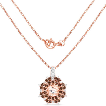 18K Rose Gold Plated 1.61 Carat Genuine Morganite, Smoky Quartz and White Zircon .925 Sterling Silver Pendant by Bids.com