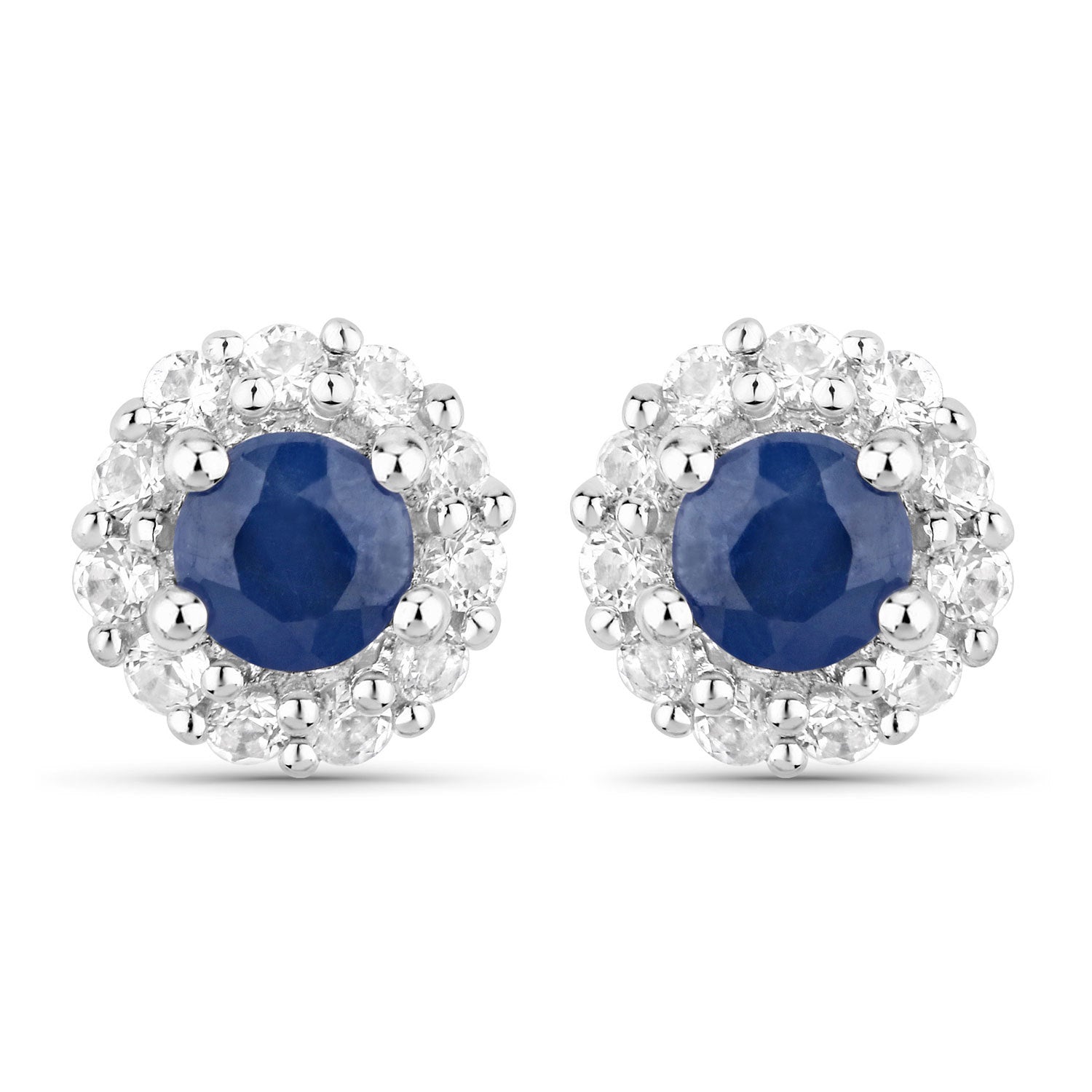 2.17 Carat Genuine Blue Sapphire and White Topaz .925 Sterling Silver Jewelry Set  DestGlow