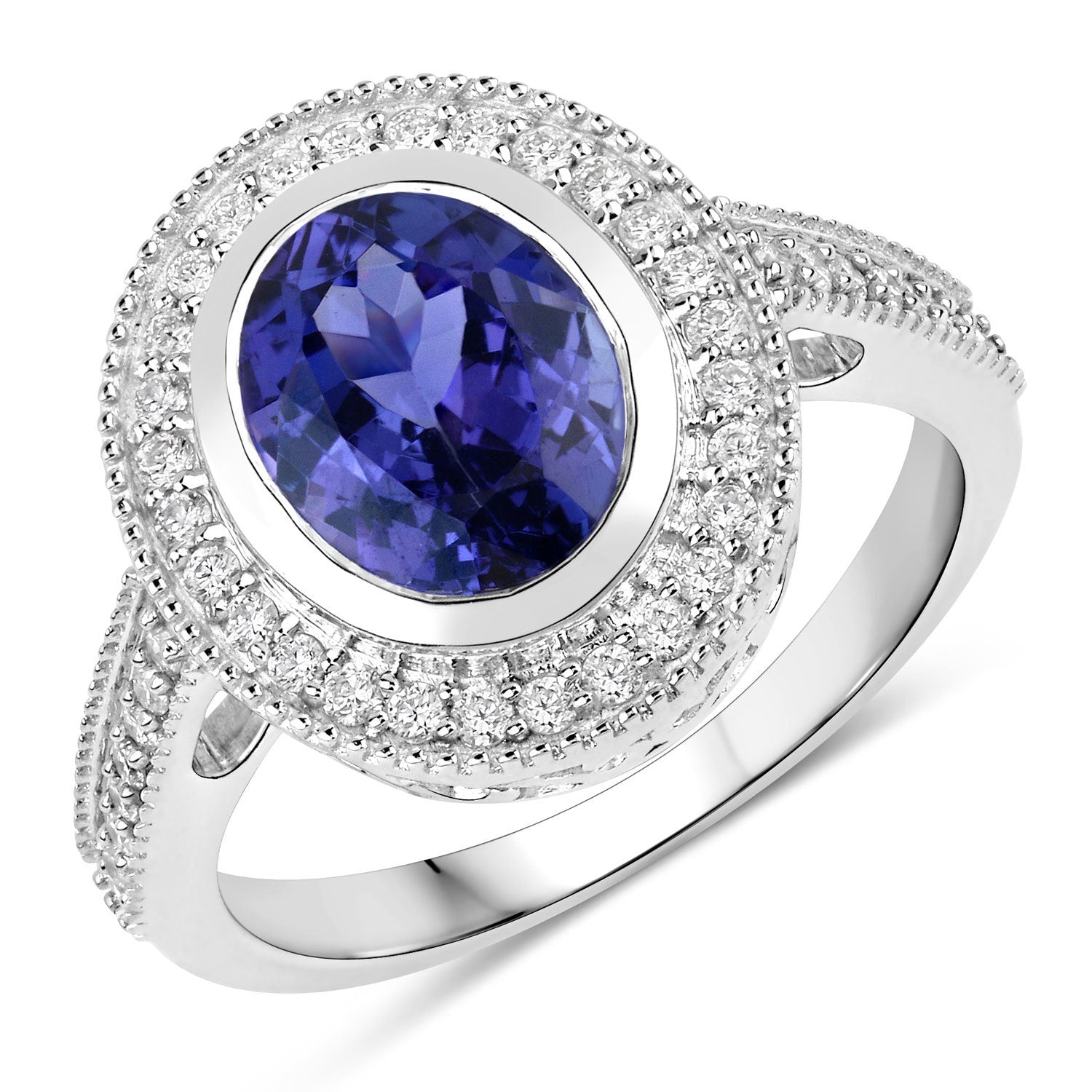2.94 Carat Genuine Tanzanite and White Diamond 14K White Gold Ring by Bids.com