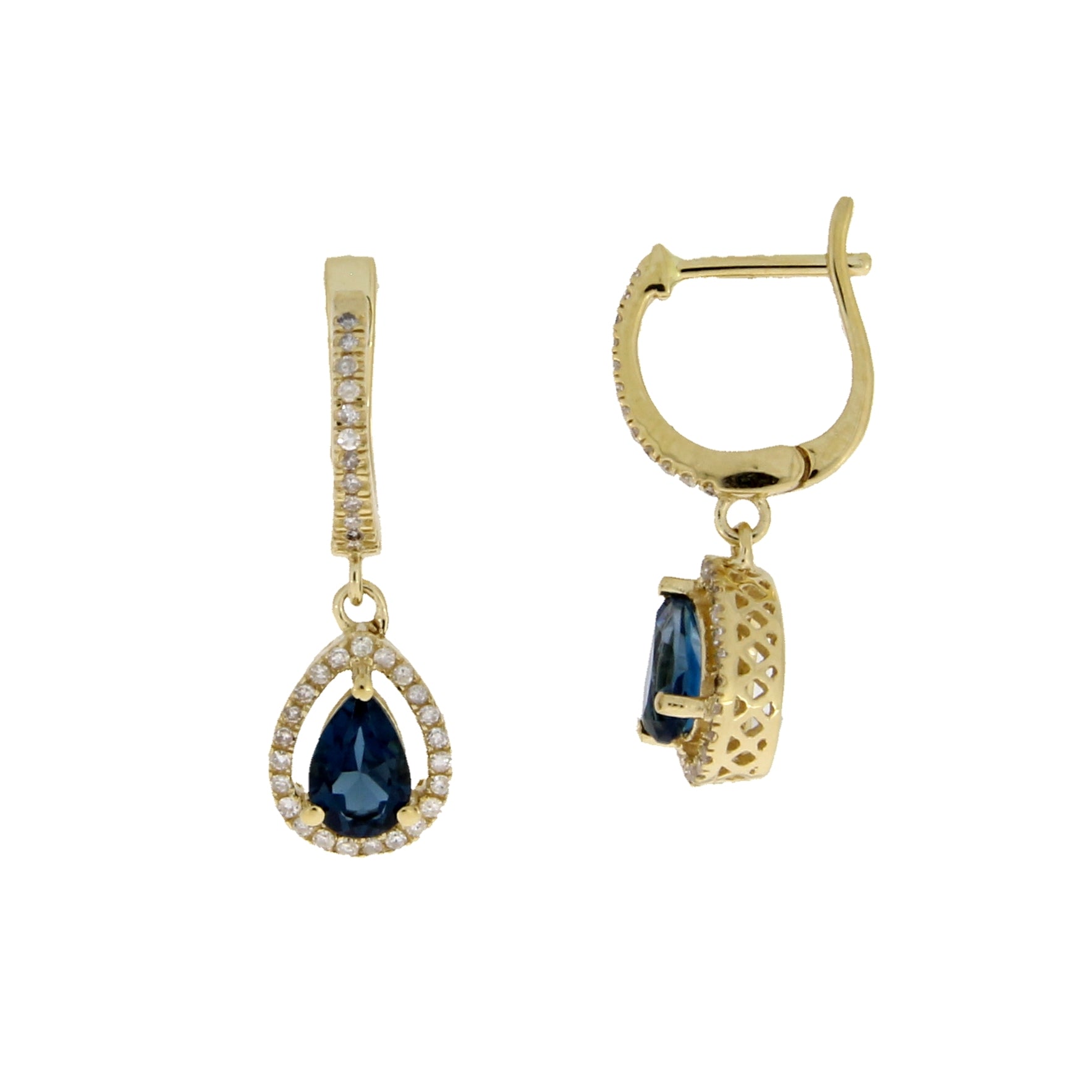 London Blue Topaz Dangle Earrings 14KT Yellow Gold by Bids.com