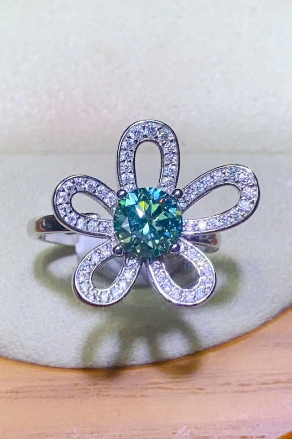 1 Carat Green Sparkala™ Flower Shape Open Ring - DestGlow
