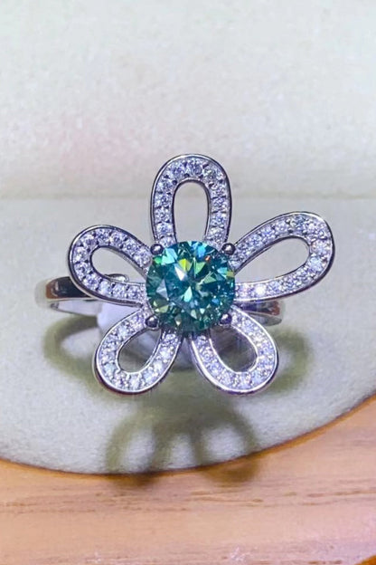 1 Carat Green Sparkala™ Flower Shape Open Ring - DestGlow