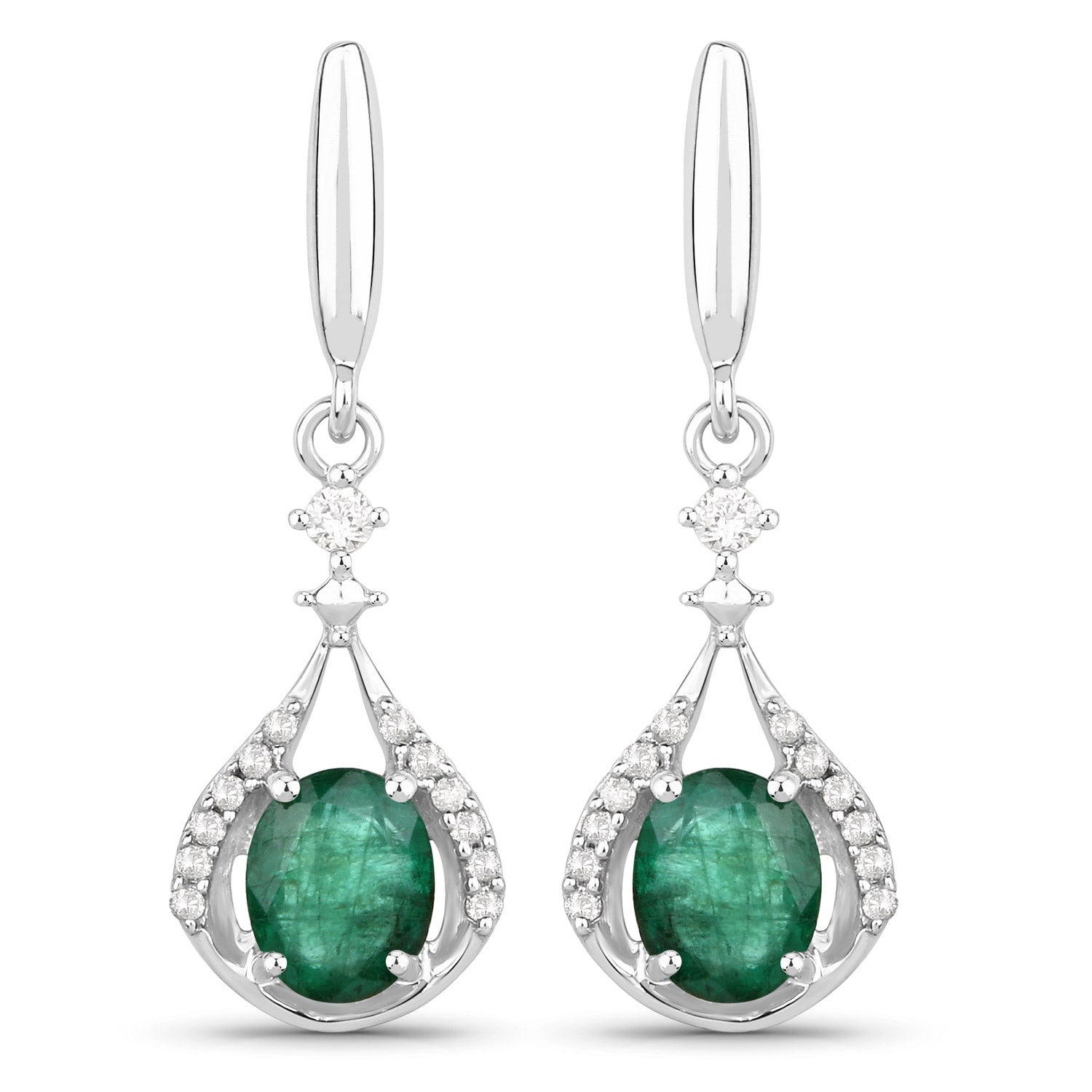 0.70 Carat Genuine Zambian Emerald and White Diamond 14K White Gold Earrings  DestGlow
