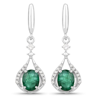 0.70 Carat Genuine Zambian Emerald and White Diamond 14K White Gold Earrings  DestGlow