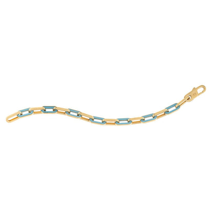 14k Yellow Gold Turquoise Paperclip Gem Link Bracelet (7.00 mm) by Bids.com