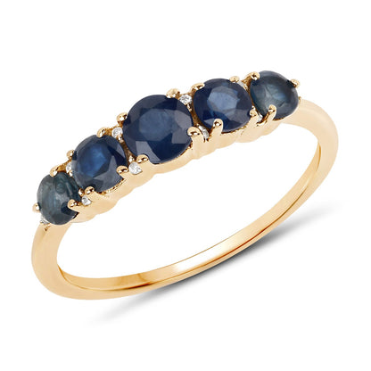 1.05 Carat Genuine Blue Sapphire and White Diamond 14K Yellow Gold Ring  DestGlow