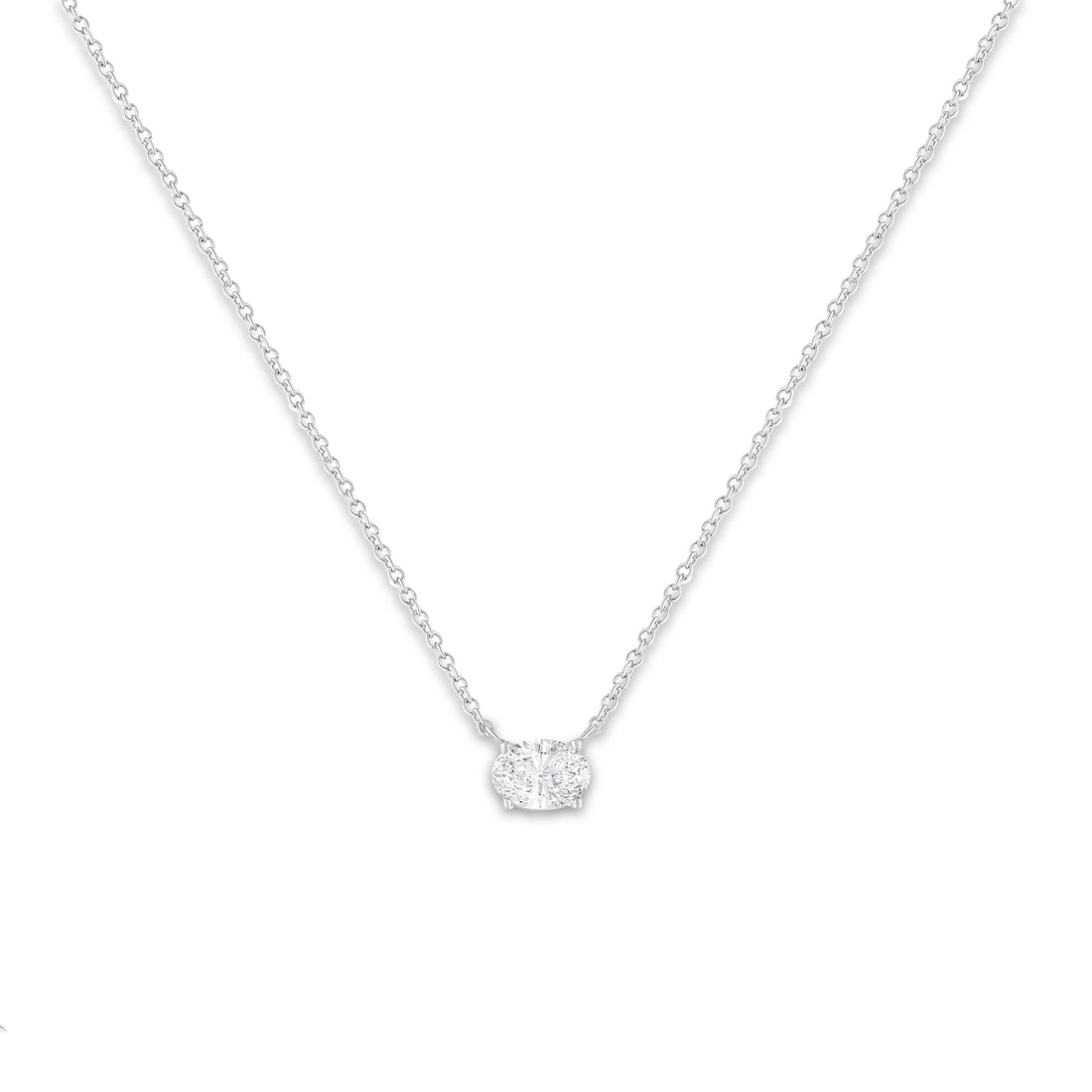 IGI Certified 10K White Gold 1/2 cttw Lab Grown Oval Shape Solitaire Diamond East West 18" Pendant Necklace (E-F Color, VS1-VS2 Clarity) by Bids.com