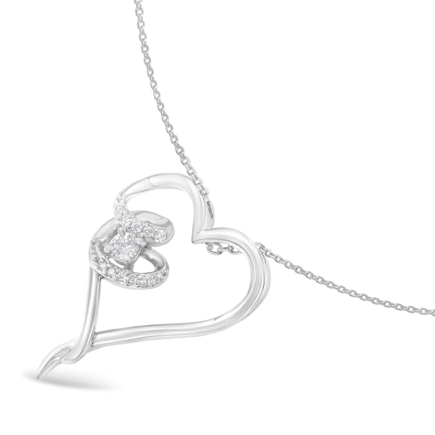 .925 Sterling Silver 1/10 cttw Diamond Heart Pendant Necklace (H-I, I1-I2) by Bids.com