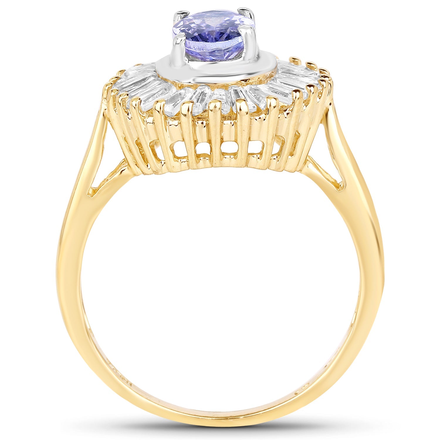 14K Yellow Gold Plated 2.16 Carat Genuine Tanzanite &amp; White Topaz .925 Sterling Silver Ring by Bids.com