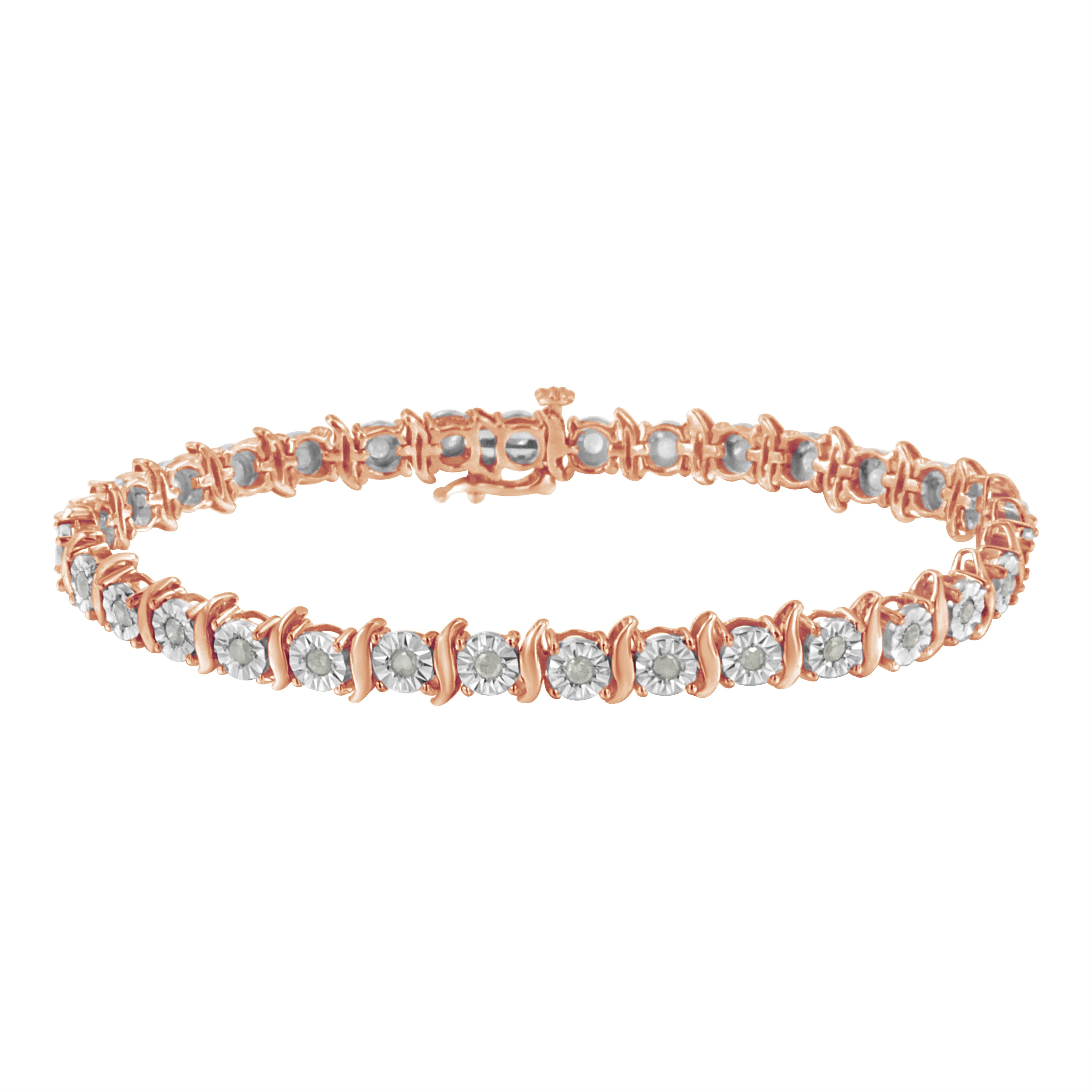 Two-Tone 10K Yellow Gold over .925 Sterling Silver 1.0 Cttw Diamond S-Curve Link Miracle-Set Tennis Bracelet (I-J Color, I3 Clarity) - 7" by Bids.com