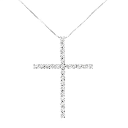 .925 Sterling Silver 3.0 Cttw Round Shape Diamond 1-1/2" Cross Pendant with Box Chain Necklace (I-J Color, I2-I3 Clarity) - 18" by Bids.com