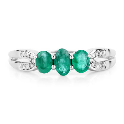 0.53 Carat Genuine Zambian Emerald and White Diamond 14K White Gold Ring  DestGlow
