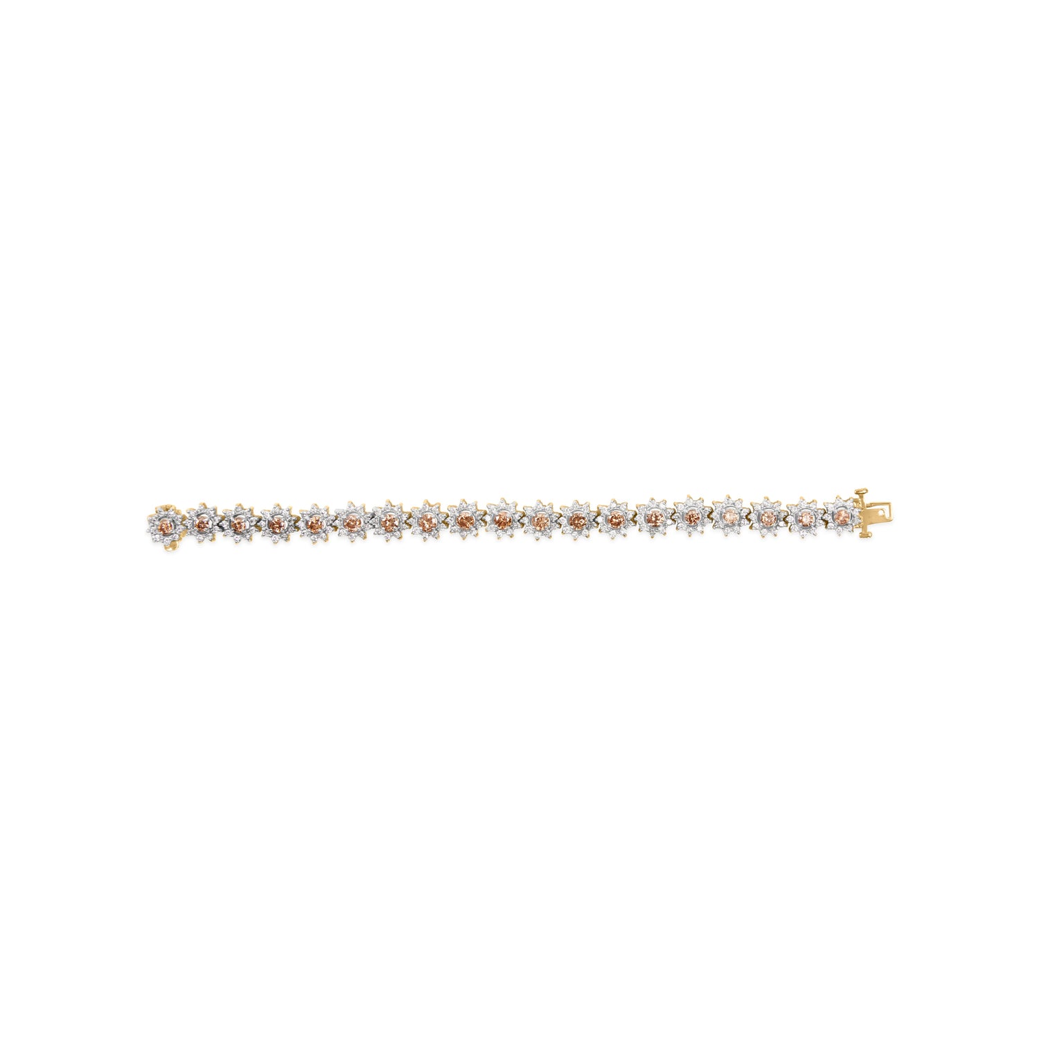 14K Yellow Gold 8.00 Cttw Champagne Diamond Floral Cluster Halo Link Bracelet (H-I Color, I1-I2 Clarity) by Bids.com