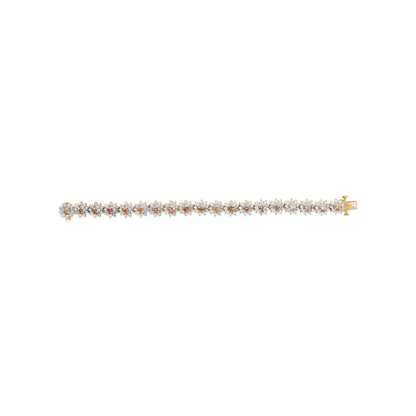 14K Yellow Gold 8.00 Cttw Champagne Diamond Floral Cluster Halo Link Bracelet (H-I Color, I1-I2 Clarity) by Bids.com
