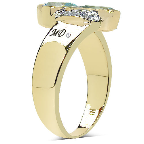 14K Yellow Gold Plated 1.86 Carat Genuine Blue Topaz, White Topaz &amp; White Diamond .925 Sterling Silver Ring by Bids.com