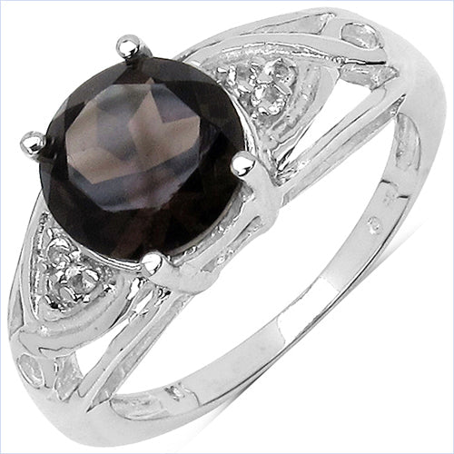 2.59 Carat Genuine Smoky Quartz &amp; White Topaz .925 Sterling Silver Ring by Bids.com