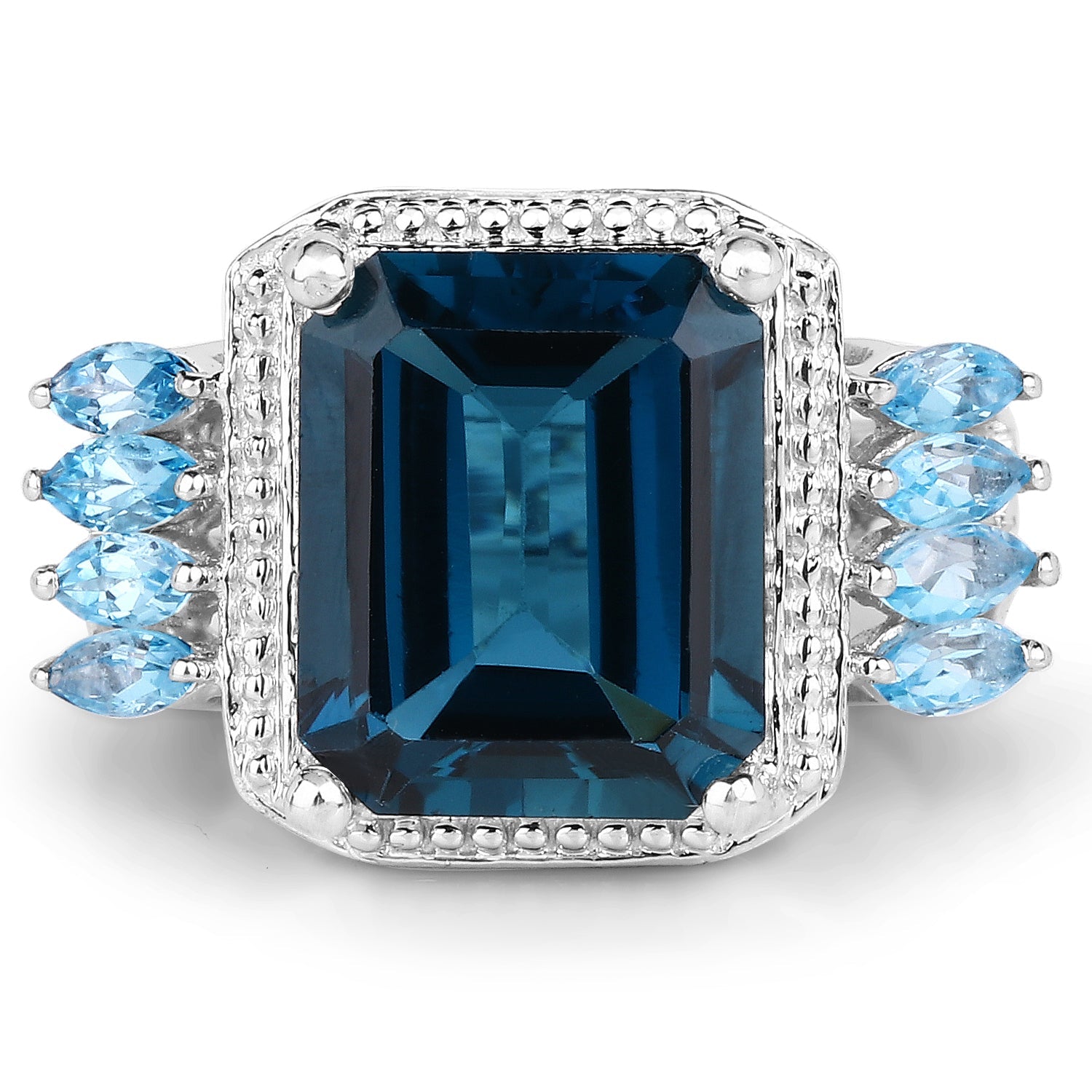 8.17 Carat Genuine London Blue Topaz and Swiss Blue Topaz .925 Sterling Silver Ring by Bids.com