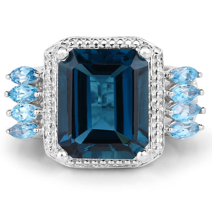 8.17 Carat Genuine London Blue Topaz and Swiss Blue Topaz .925 Sterling Silver Ring by Bids.com