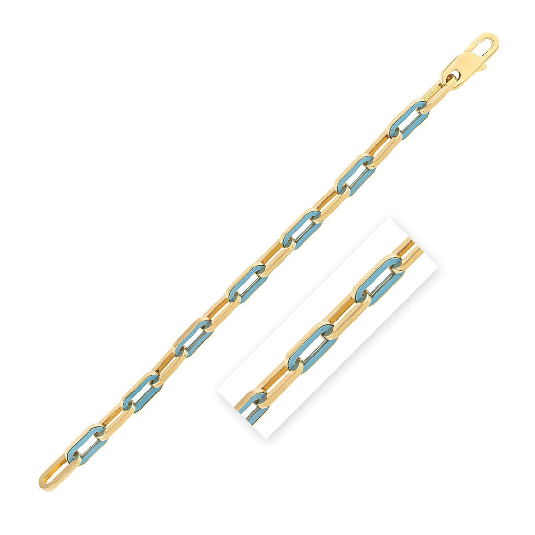 14k Yellow Gold Turquoise Paperclip Gem Link Bracelet (7.00 mm) by Bids.com