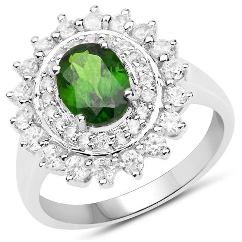2.40 Carat Genuine Chrome Diopside and White Zircon .925 Sterling Silver Ring by Bids.com