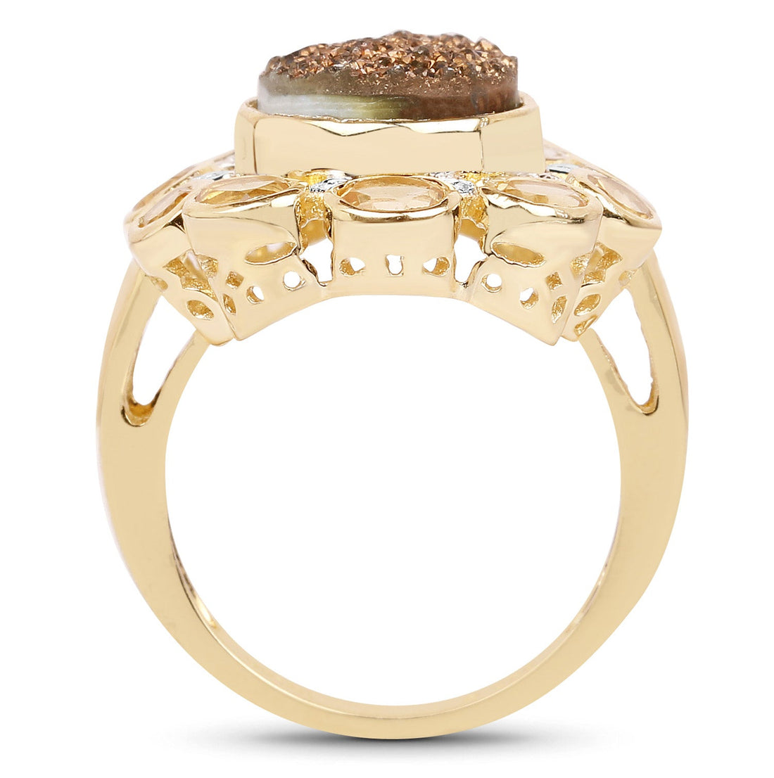 5.14 Carat Genuine Bronze Drusy and Citrine .925 Sterling Silver Ring by Bids.com