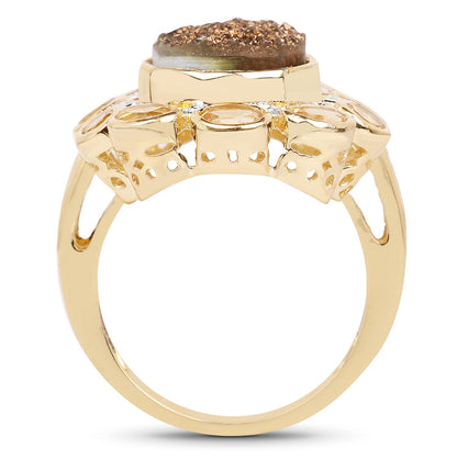 5.14 Carat Genuine Bronze Drusy and Citrine .925 Sterling Silver Ring by Bids.com