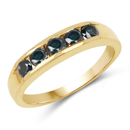 14K Yellow Gold Plated 0.80 Carat Genuine Blue Diamond .925 Sterling Silver Ring by Bids.com