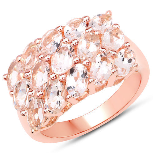 14K Rose Gold Plated 3.30 Carat Genuine Morganite .925 Sterling Silver Ring  DestGlow