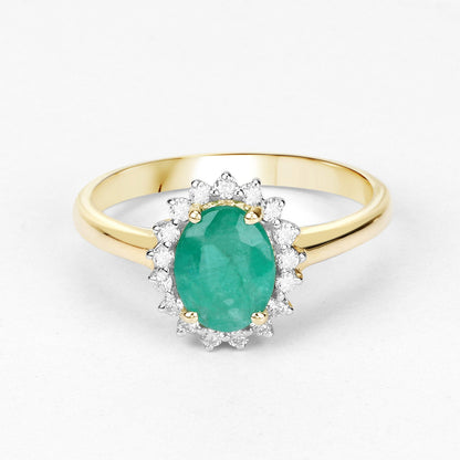 1.39 Carat Genuine Zambian Emerald and White Diamond 10K Yellow Gold Ring by Bids.com