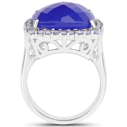 11.56 Carat Genuine Blue Chelcedonia and Tanzanite .925 Sterling Silver Ring by Bids.com