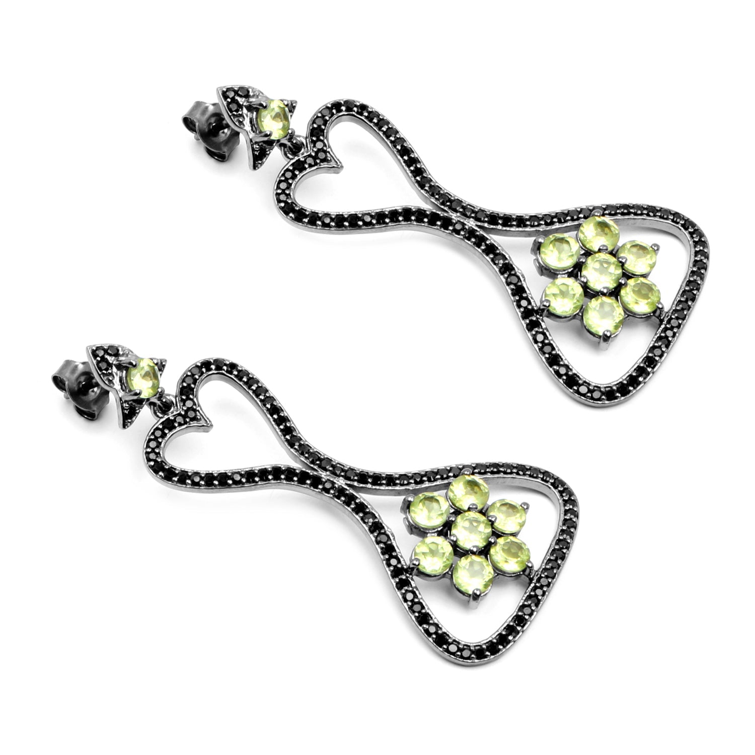 6.93 Carat Genuine Peridot and Black Spinel .925 Sterling Silver Earrings by Bids.com