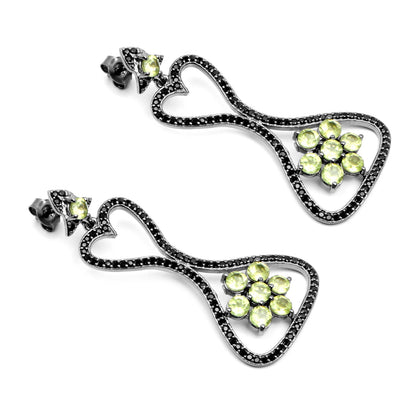 6.93 Carat Genuine Peridot and Black Spinel .925 Sterling Silver Earrings by Bids.com