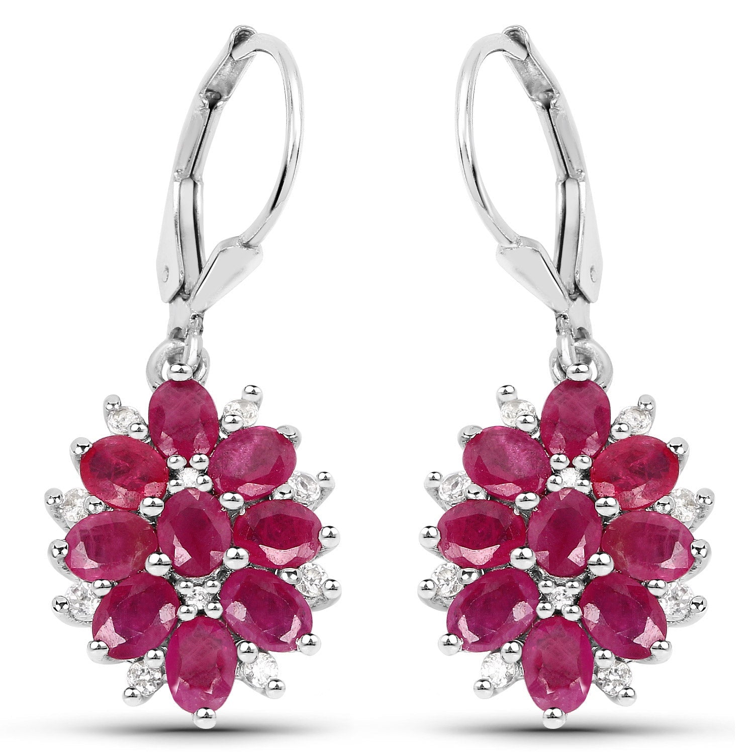 4.30 Carat Genuine Ruby and White Zircon .925 Sterling Silver Earrings  DestGlow