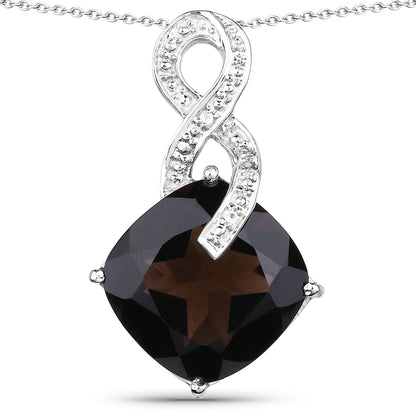12.36 Carat Genuine Smoky Quartz and White Topaz .925 Sterling Silver Pendant  DestGlow