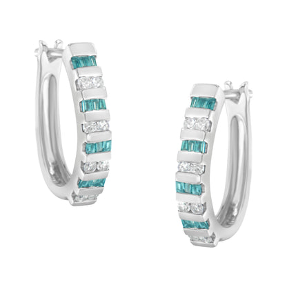 10k White Gold Round and Blue Baguette 1/2 cttw Diamond Hoop Earrings (I-J Color, I2-I3 Clarity) by Bids.com