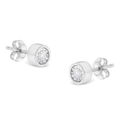 .925 Sterling Silver 1/5 Cttw Round Brilliant-Cut Near Colorless Diamond Miracle-Set Bezel Barrel Style Stud Earrings (I-J Color, I2-I3 Clarity) by Bids.com