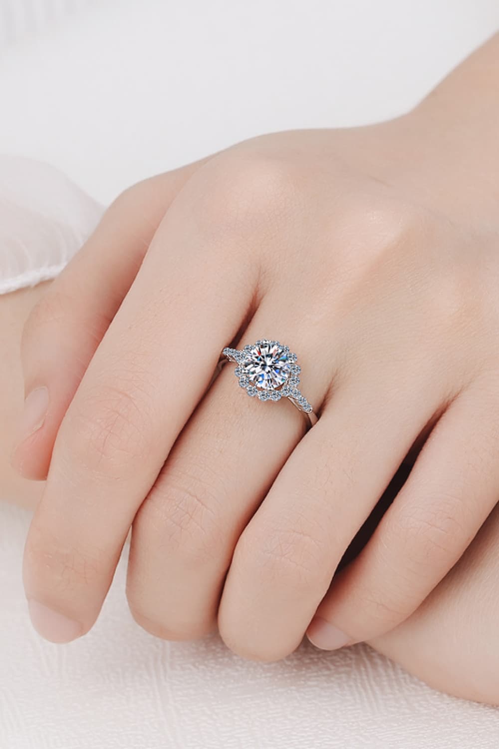 1 Carat Brilliant Round Cut Sparkala™ Rhodium-Plated Halo Ring by Sparkala