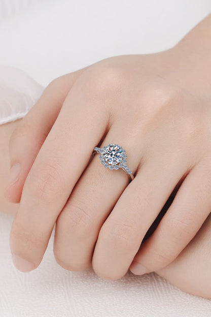 1 Carat Brilliant Round Cut Sparkala™ Rhodium-Plated Halo Ring by Sparkala