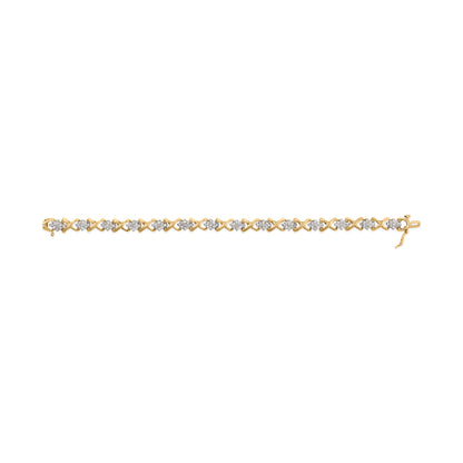 10k Yellow Gold 2.00 Cttw Diamond Cluster and Alternating "X" Link Bracelet (I-J Color, I3 Clarity) - 7" by Bids.com