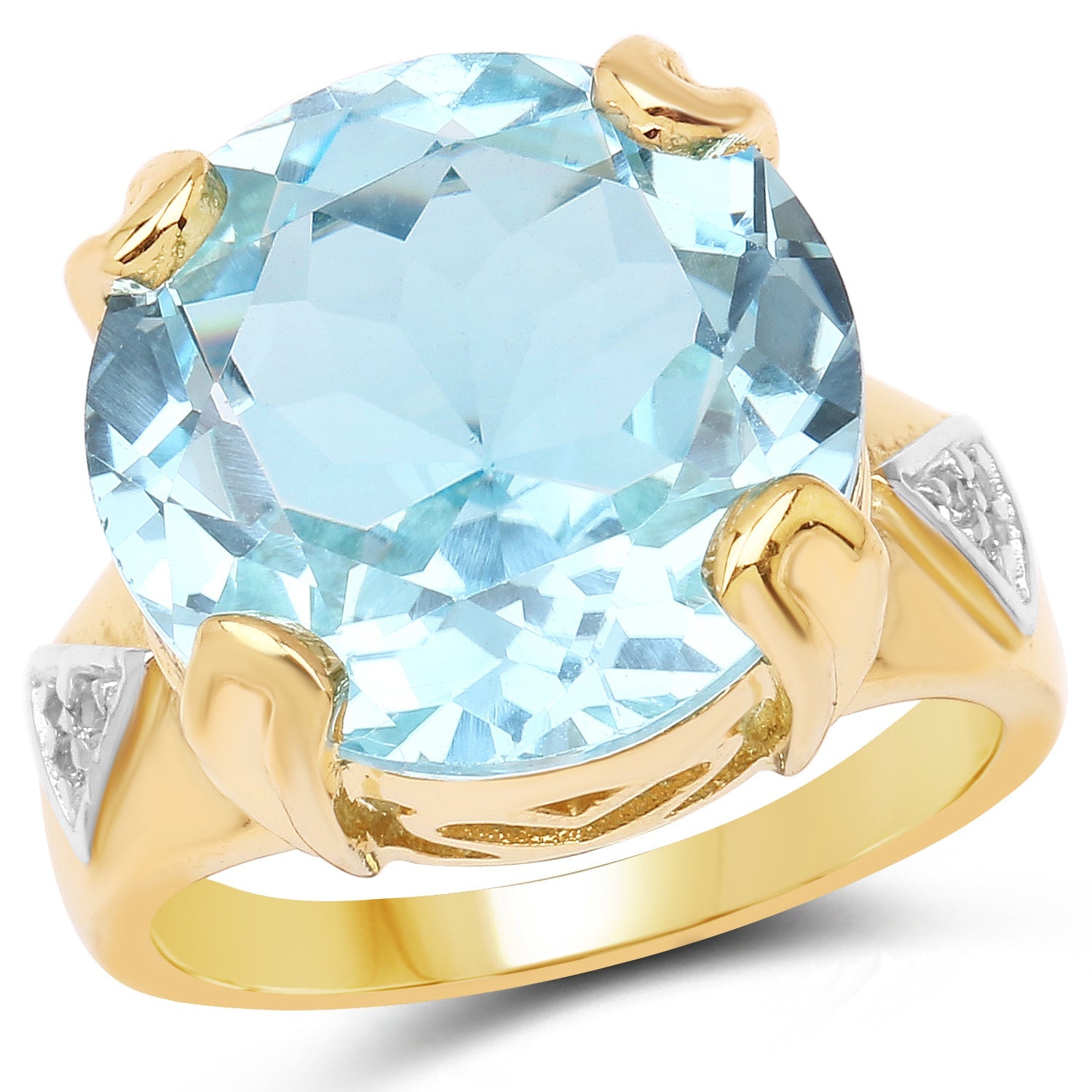 14K Yellow Gold Plated 12.98 Carat Genuine Blue Topaz and White Topaz .925 Sterling Silver Ring by Bids.com