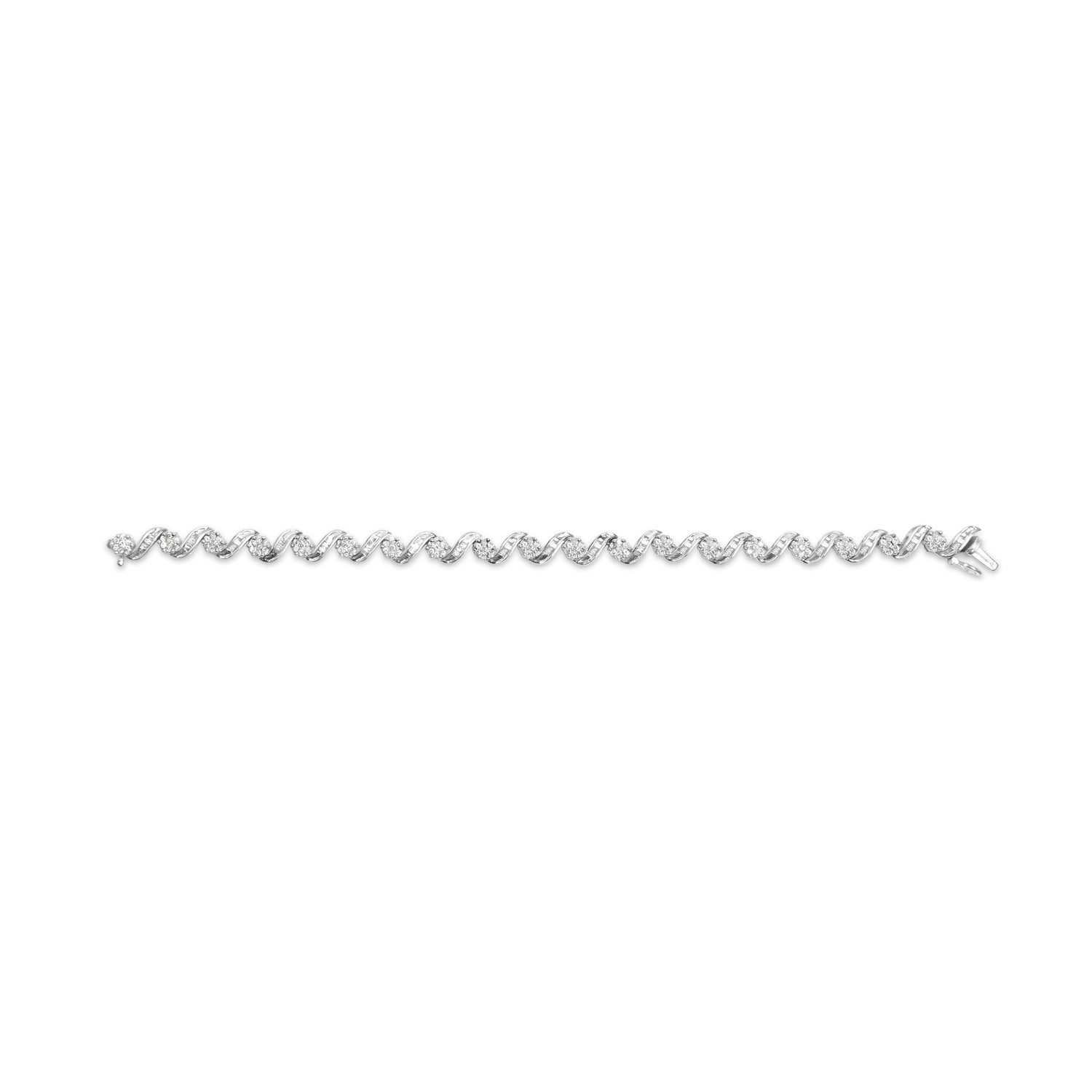 14K White Gold 2.00 Cttw Diamond Cluster and Spiral Link Bracelet (I-J Color, I1-I2 Clarity) - 7" by Bids.com
